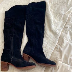 Thigh high black suede boots